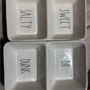 Rae Dunn White Ceramic Divided Snack Bowls